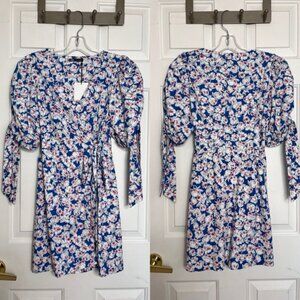 ZARA Floral Print Poplin Cotton Tie Mini Dress S